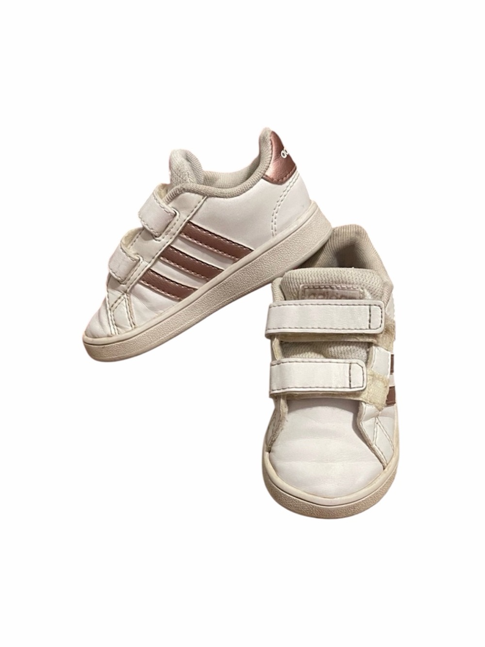 Adidas Toddler Sneakers White Metallic Pink Stripes Velcro Size 6